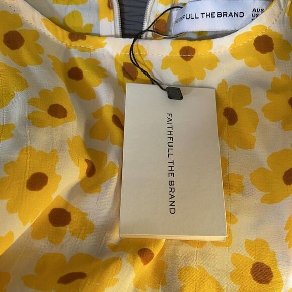 Faithful The Brand Bright Yellow Small Floral Florence Mini Dress Marigold XS - Picture 5 of 9